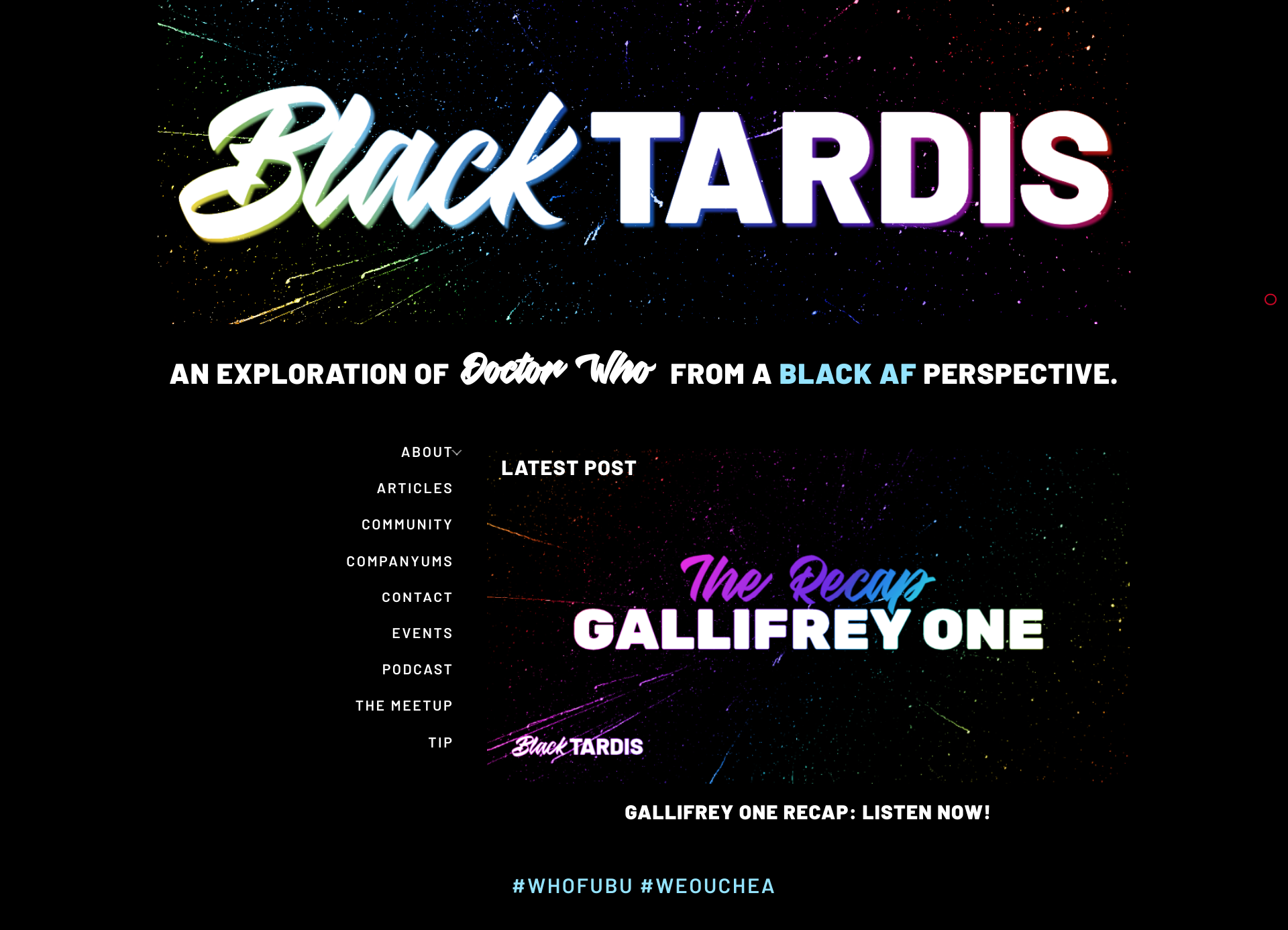 Screenshot of Black TARDIS Homepage